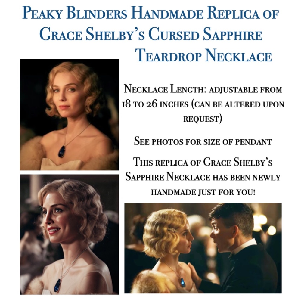 Peaky Blinders Grace Shelby Teardrop Sapphire Necklace, Handmade Replica - Picture 14 of 15